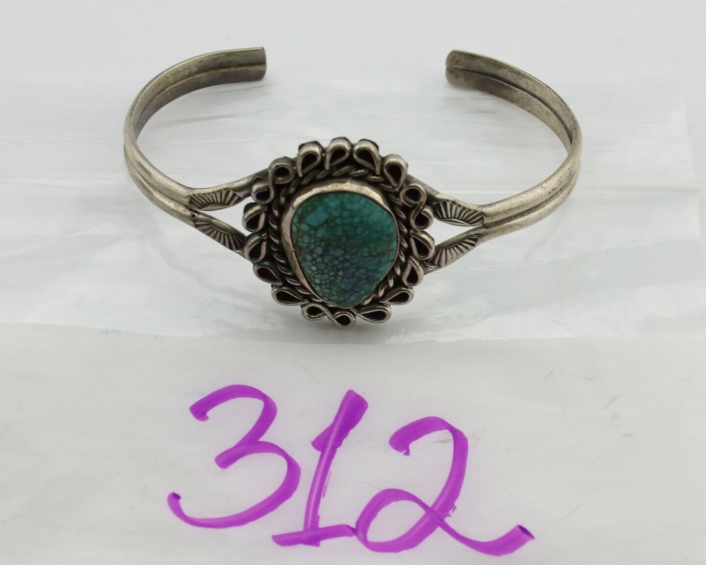 Navajo Bracelet 925 Silver Mine 8 Turquoise Artist Signed L Platero C.80's