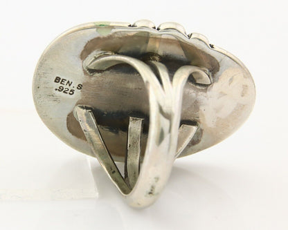 Navajo Ring 925 Sterling Natural Blue Turquoise Signed Ben S C.80's Size 8.0