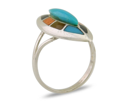 Navajo Ring 925 Silver Turquoise Shell Onyx Spiney Oyster Native Artist C80's