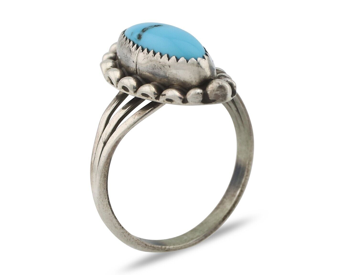 Navajo Ring .925 Silver Sleeping Beauty Turquoise Signed SkyStone Creations C80s