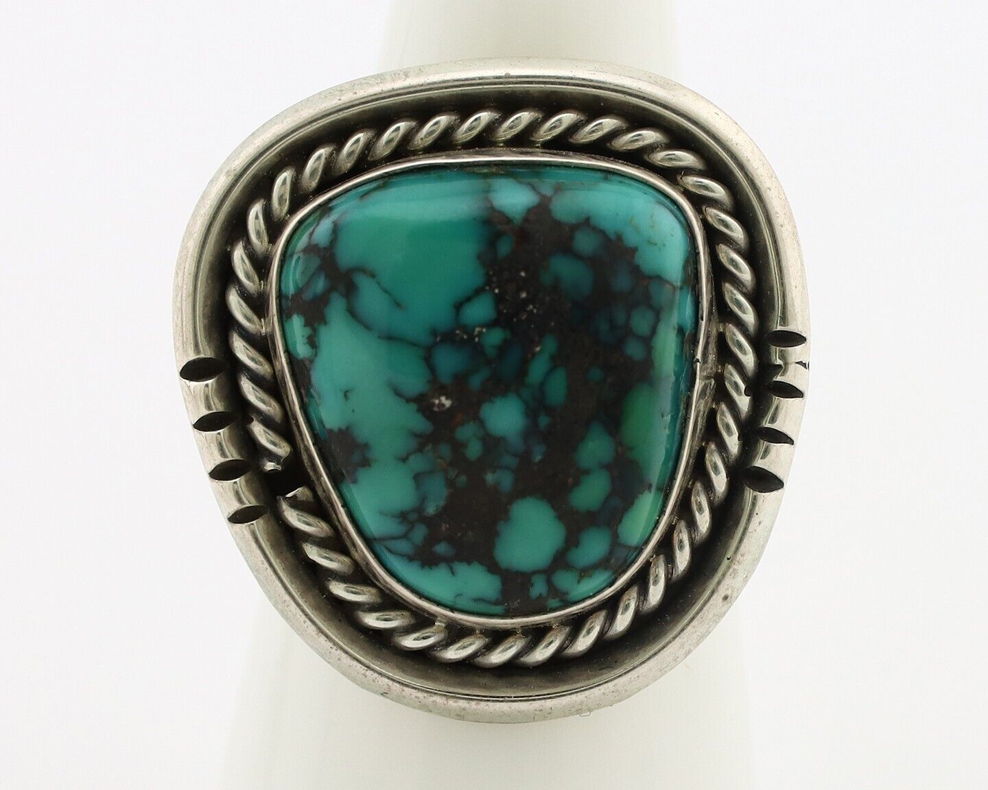 Navajo Ring 925 Silver Spiderweb Turquoise Signed Phillip Zachary C.80's