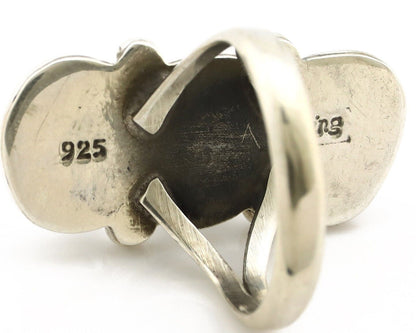 Navajo Ring 925 Silver Sleeping B Turquoise & Coral Native American Artist C.80s