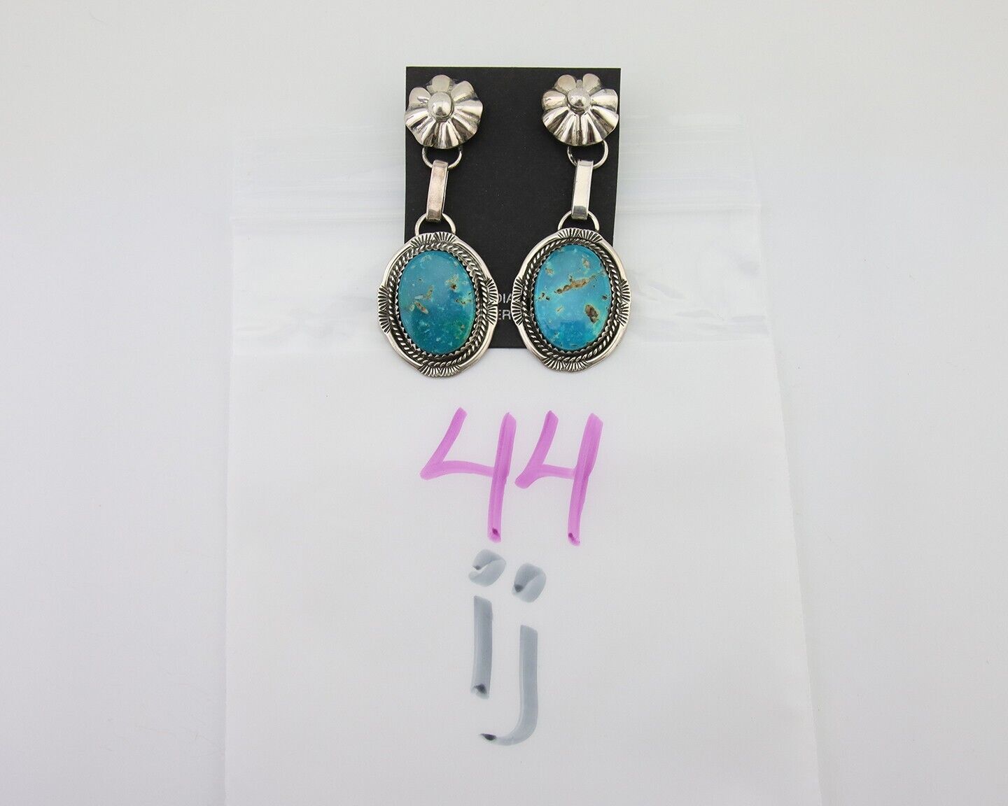 Navajo Dangle Earrings 925 Silver Natural Turquoise Artist Signed Mike Begay C80