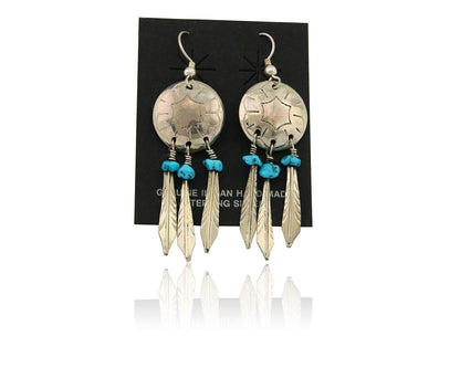 Navajo Earrings 925 Silver Dream Catcher Natural Turquoise Native Artist C.80's