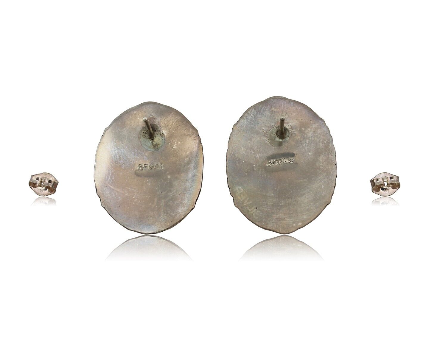 Navajo Hand Stamped Earrings 925 Silver Natural Turquoise Signed M Begay C.80's