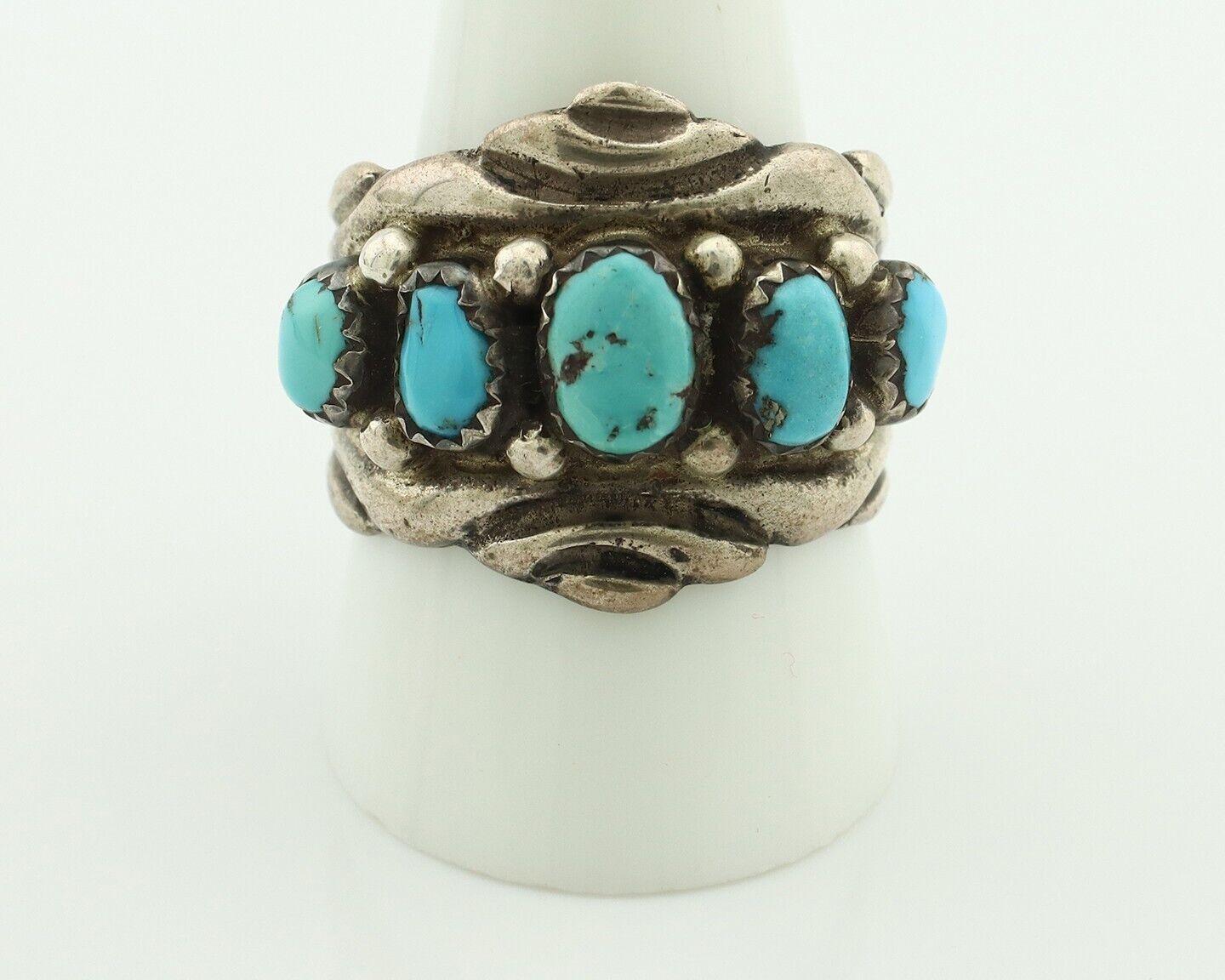 Zuni Ring .925 Silver Natural Sleeping Beauty Turquoise Native Artist C.80's