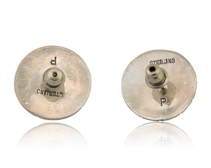 Navajo Shield Earrings 925 Silver Blue Turquoise Artist Signed P C.80s