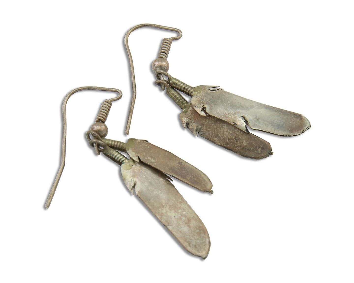 Navajo Earrings 925 Silver Dangle Eagle Feather Native American Artist C.80's