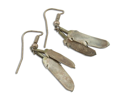 Navajo Earrings 925 Silver Dangle Eagle Feather Native American Artist C.80's