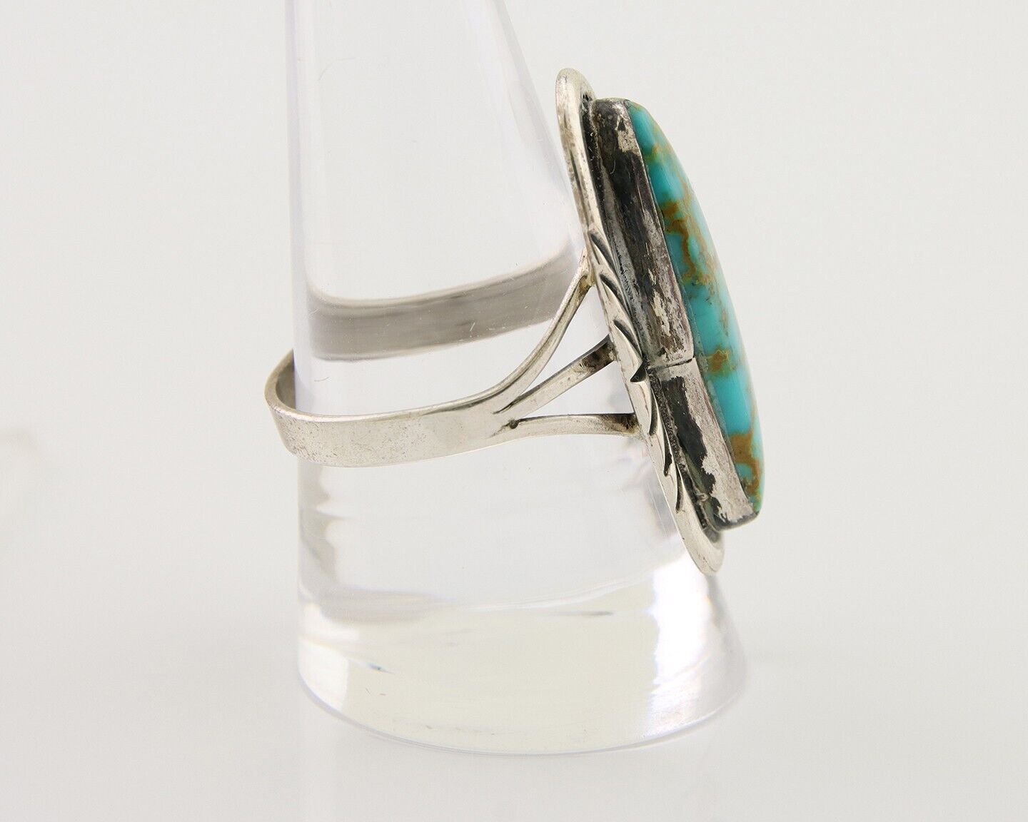 Navajo Ring 925 Silver Nevada Blue Turquoise Signed MC C.80's