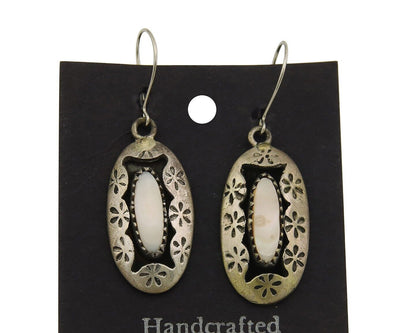 Navajo Earrings 925 Silver Handmade Natural Pink Mussel Native American Artist