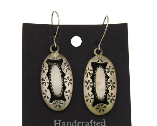 Navajo Earrings 925 Silver Handmade Natural Pink Mussel Native American Artist