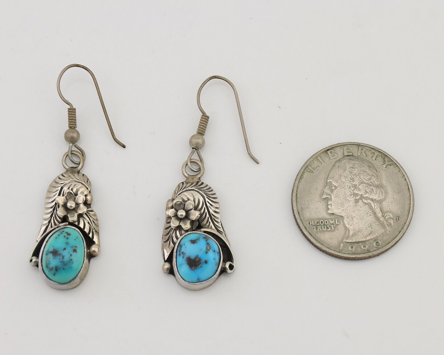 Navajo Handmade Earrings 925 Silver Natural Turquoise Native Artist C.80's