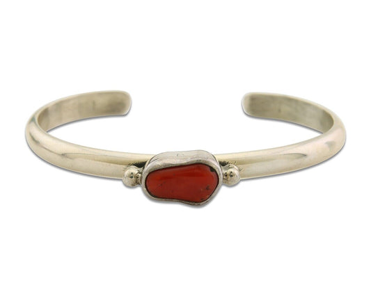 Navajo Bracelet .925 Silver Mediterranean Red Coral Cuff Native Artist C.80's