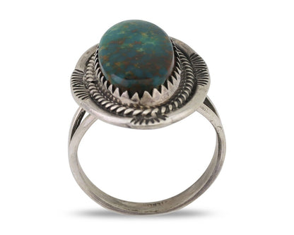 Navajo Hand Stamped Ring 925 Silver Natural Turquoise Native Artist C.80's