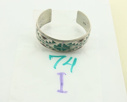 Navajo Bracelet 925 Silver Inlaid Turquoise Coral Artist Signed Stanley Bain C80