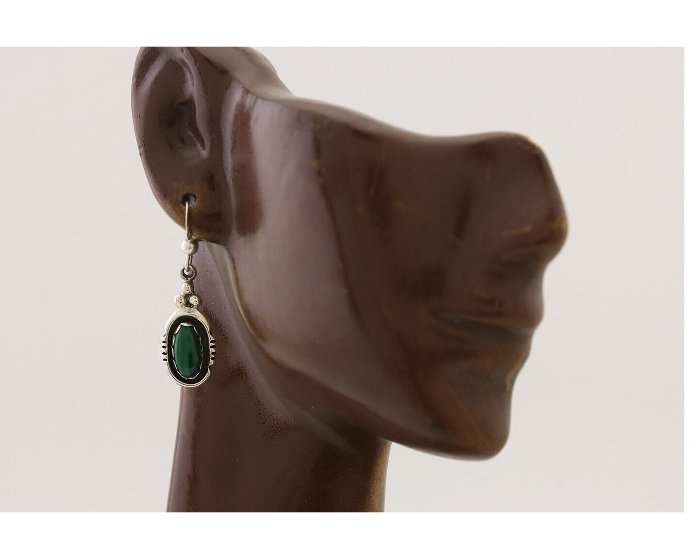 Navajo Dangle Earrings 925 Silver Natural Malachite Native American Artist C.80s