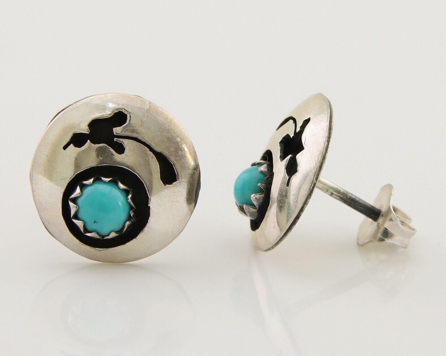 Navajo Handmade Earrings 925 Silver Turquoise Native American Artist C.80's