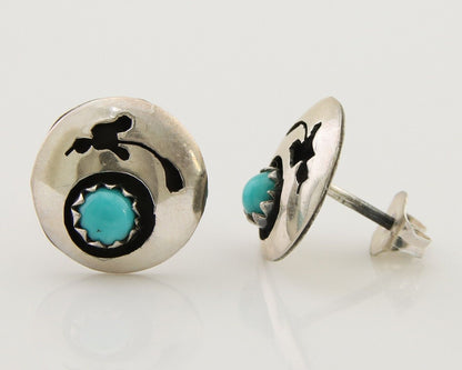 Navajo Handmade Earrings 925 Silver Turquoise Native American Artist C.80's