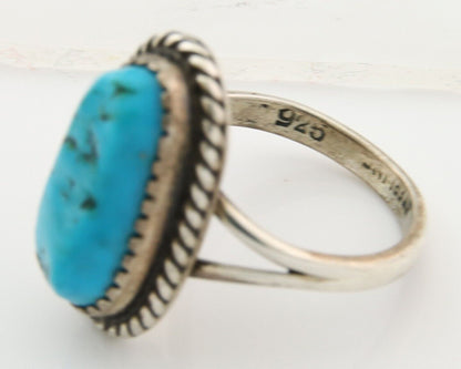 Navajo Ring 925 Sterling Natural Mined Blue Nugget Turquoise C.80's Size 6.0