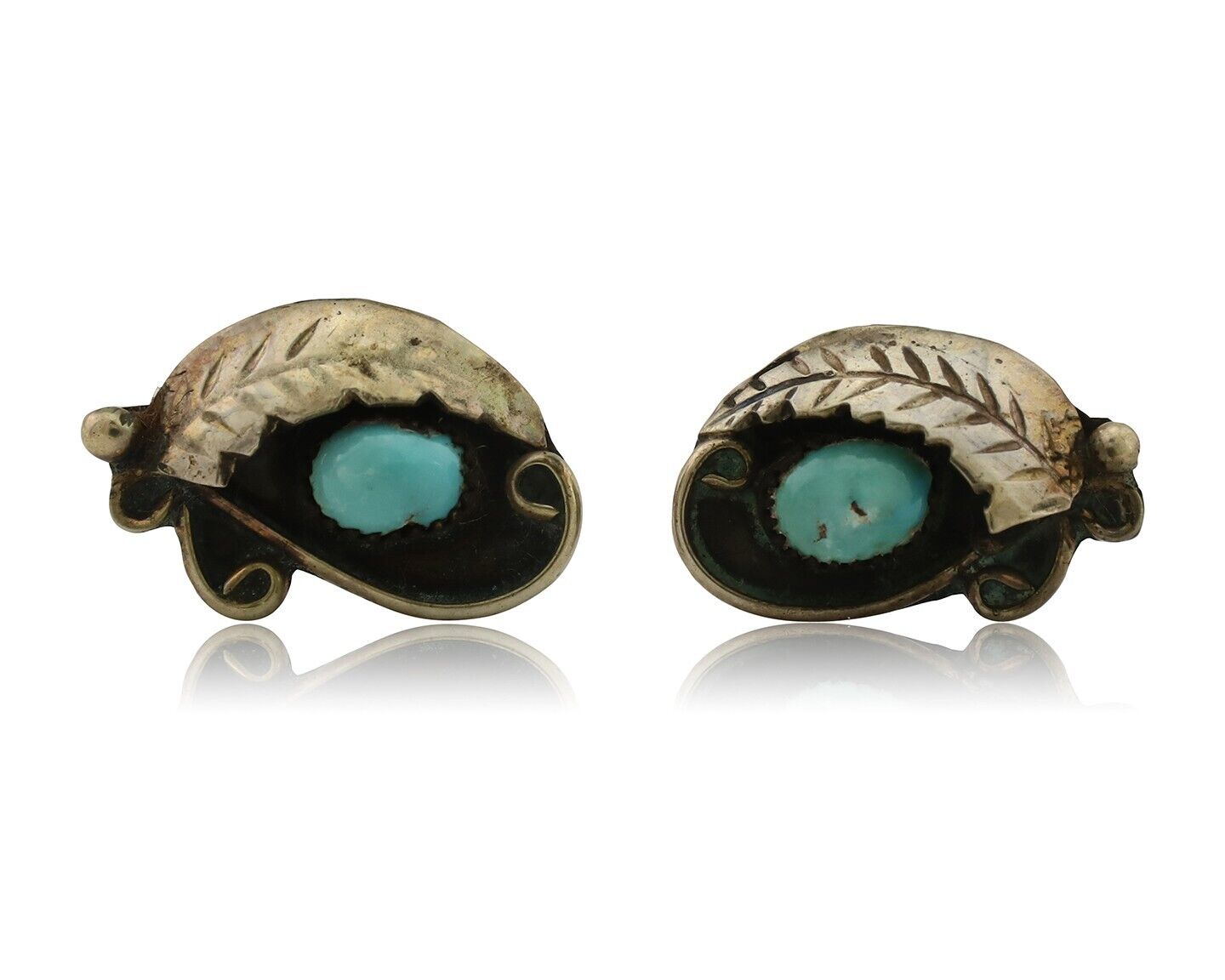 Navajo Earrings 925 Silver Natural Turquoise Native American Artist C.80's