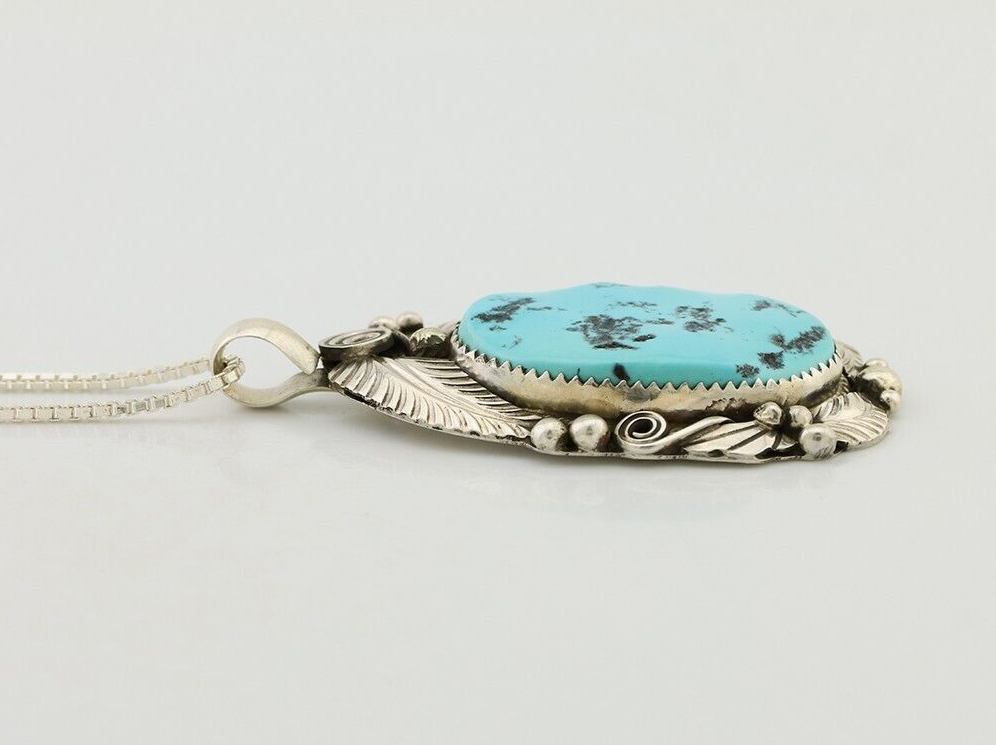 Navajo Pendant 925 Silver Natural Blue Turquoise Signed Justin Morris C.90's