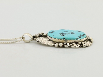 Navajo Pendant 925 Silver Natural Blue Turquoise Signed Justin Morris C.90's