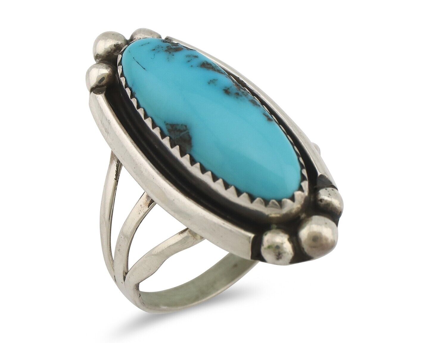 Navajo Ring .925 Silver Sleeping Beauty Turquoise Signed SkyStone Creations C80s