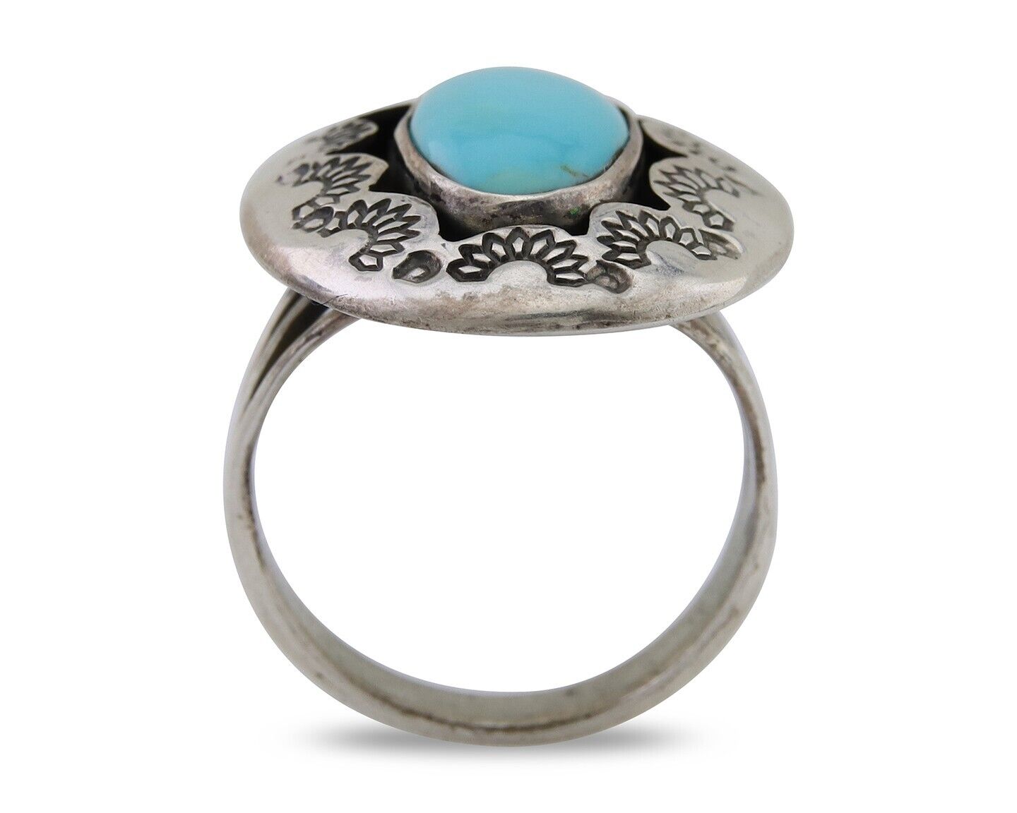 Navajo Handmade Ring 925 Silver Natural Turquoise Signed M Horse C.80's