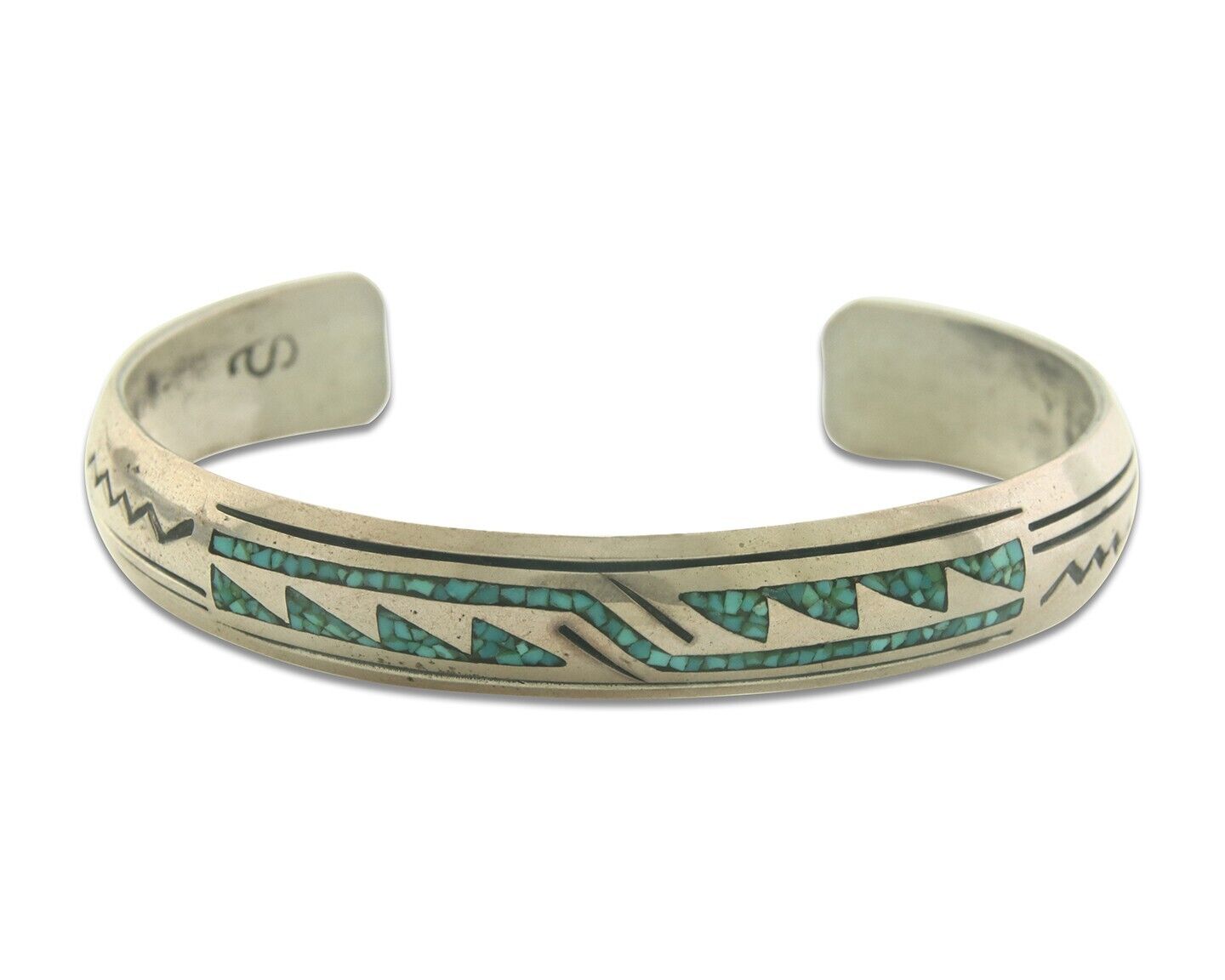 Navajo Bracelet 925 Silver Inlaid Turquoise Cuff Artist Signed Stanley Bain C.80
