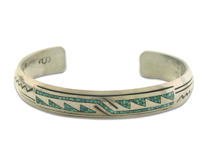 Navajo Bracelet 925 Silver Inlaid Turquoise Cuff Artist Signed Stanley Bain C.80