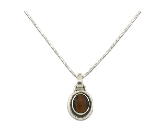 Navajo Sterling Silver Necklace Authentic Tiger Eye Sapphire Vintage Handmade