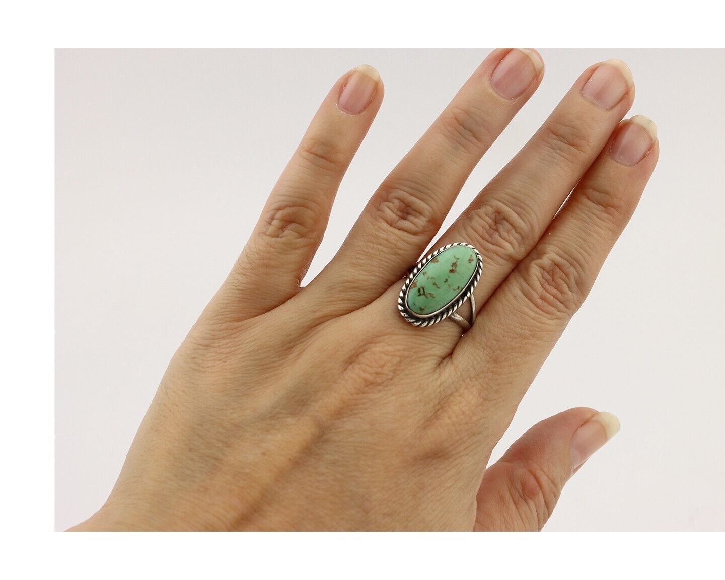 Navajo Ring 925 Silver Natural Kingman Turquoise Artist Signed M Montoya C.80's