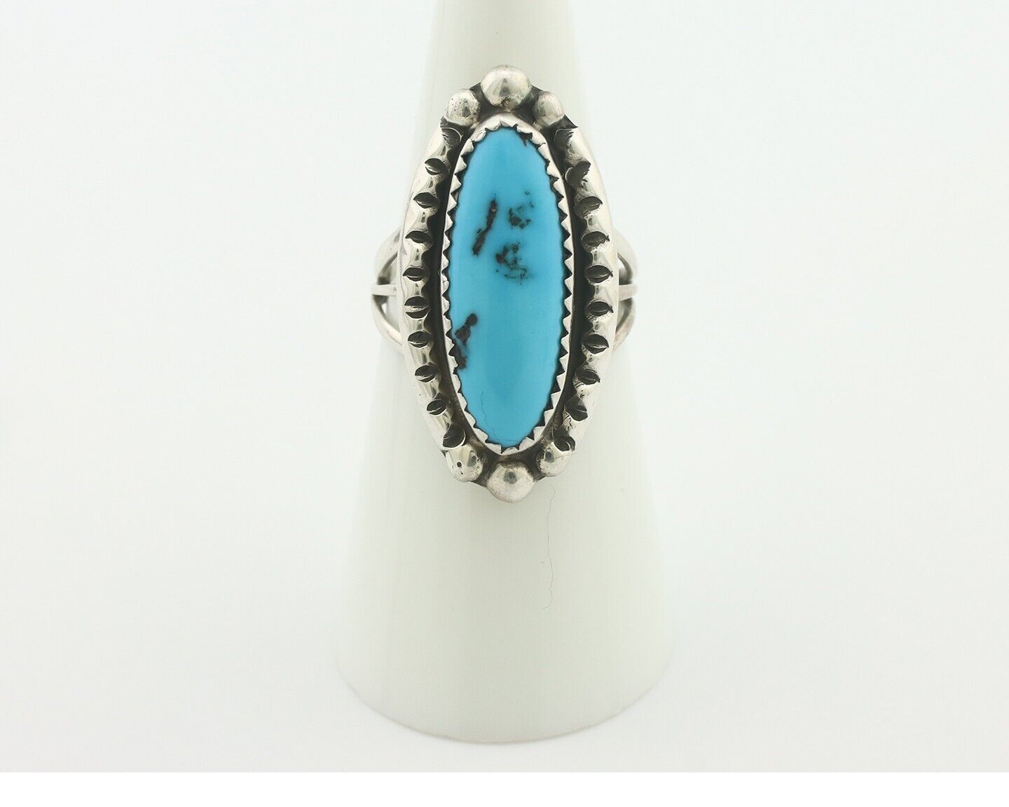Navajo Ring .925 Silver Sleeping Beauty Turquoise Native American Artist C.80's