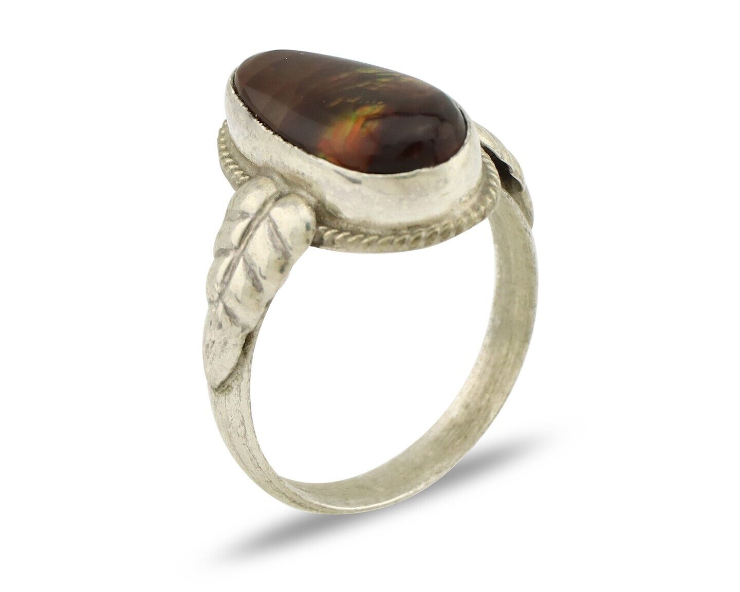 Navajo Handmade Ring 925 Silver Natural High Grade Fire Opal Native Artist C.80s
