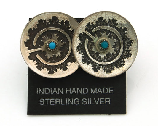 Navajo Dangle Concho Earrings Sterling Silver Natural Turquoise Vintage