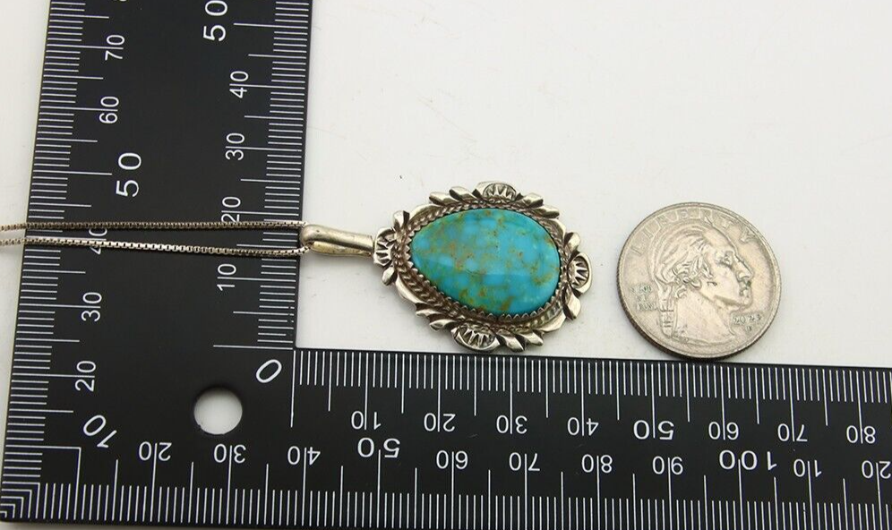 Navajo Necklace 925 Silver Natural Turquoise Artist Signed Billie Eagle C.80's