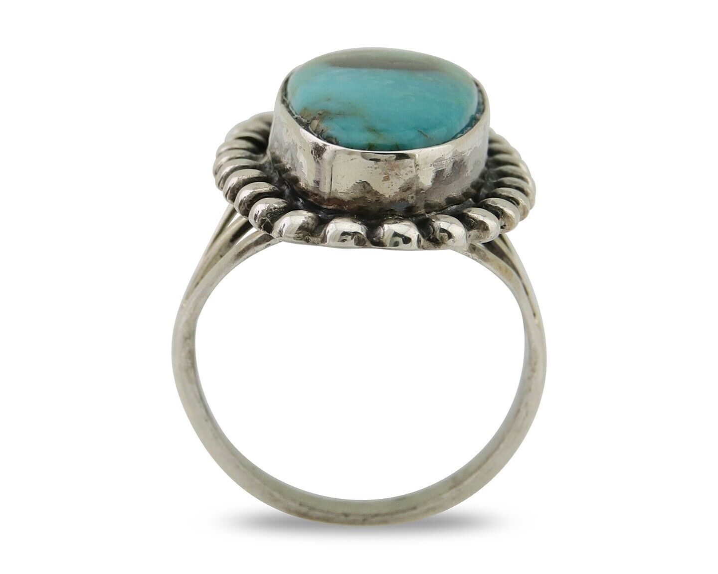 Navajo Shield Ring 925 Silver Arizona Turquoise Native Artist C.80's