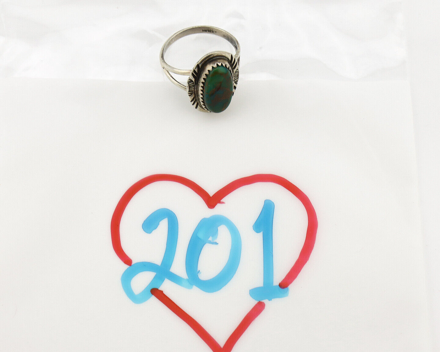 Navajo Ring .925 Silver Royston Turquoise Native American Artist C.1980's