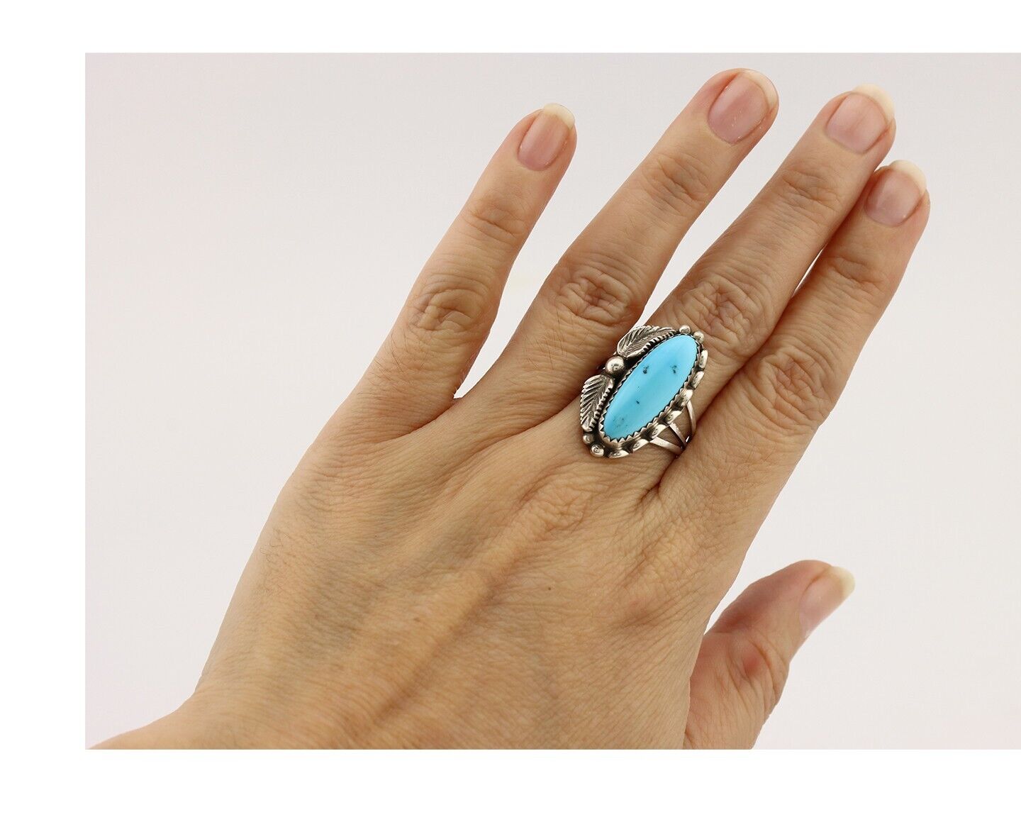 Navajo Ring 925 Silver Sleeping Beauty Turquoise Signed SC C.80's
