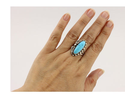 Navajo Ring 925 Silver Sleeping Beauty Turquoise Signed SC C.80's