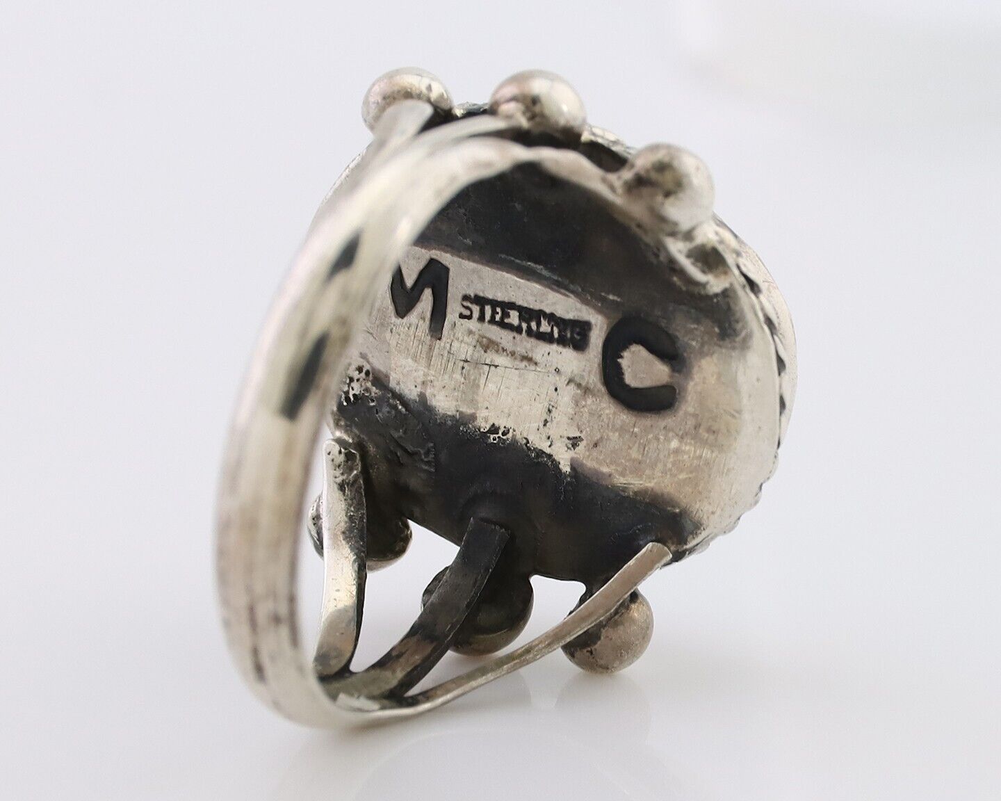 Navajo Ring 925 Silver Natural Blue Turquoise Artist Signed MC C.80's