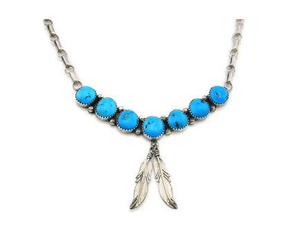 Navajo Necklace 925 Sterling Silver Natural Turquoise Vintage Handmade C.80's