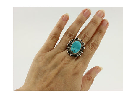 Navajo Ring 925 Silver Natural Blue Turquoise Native American Artist C.80's