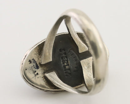 Navajo Ring 925 Silver Sleeping Beauty Turquoise Artist Signed SC C.80's