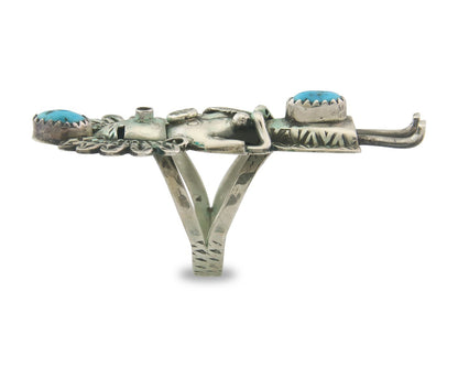 Vintage Navajo Kachina Ring 925 Sterling Turquoise Signed Gomez Size 7.5
