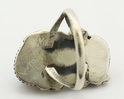 Navajo Ring 925 Silver Blue Turquiose & Coral Artist Signed Justin Morris C.80's