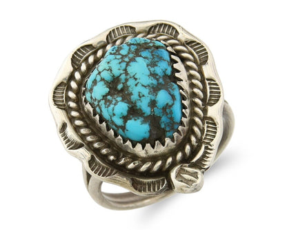Navajo Ring 925 Sterling Natural Mined Blue Nugget Turquoise C.80's Size 6.5
