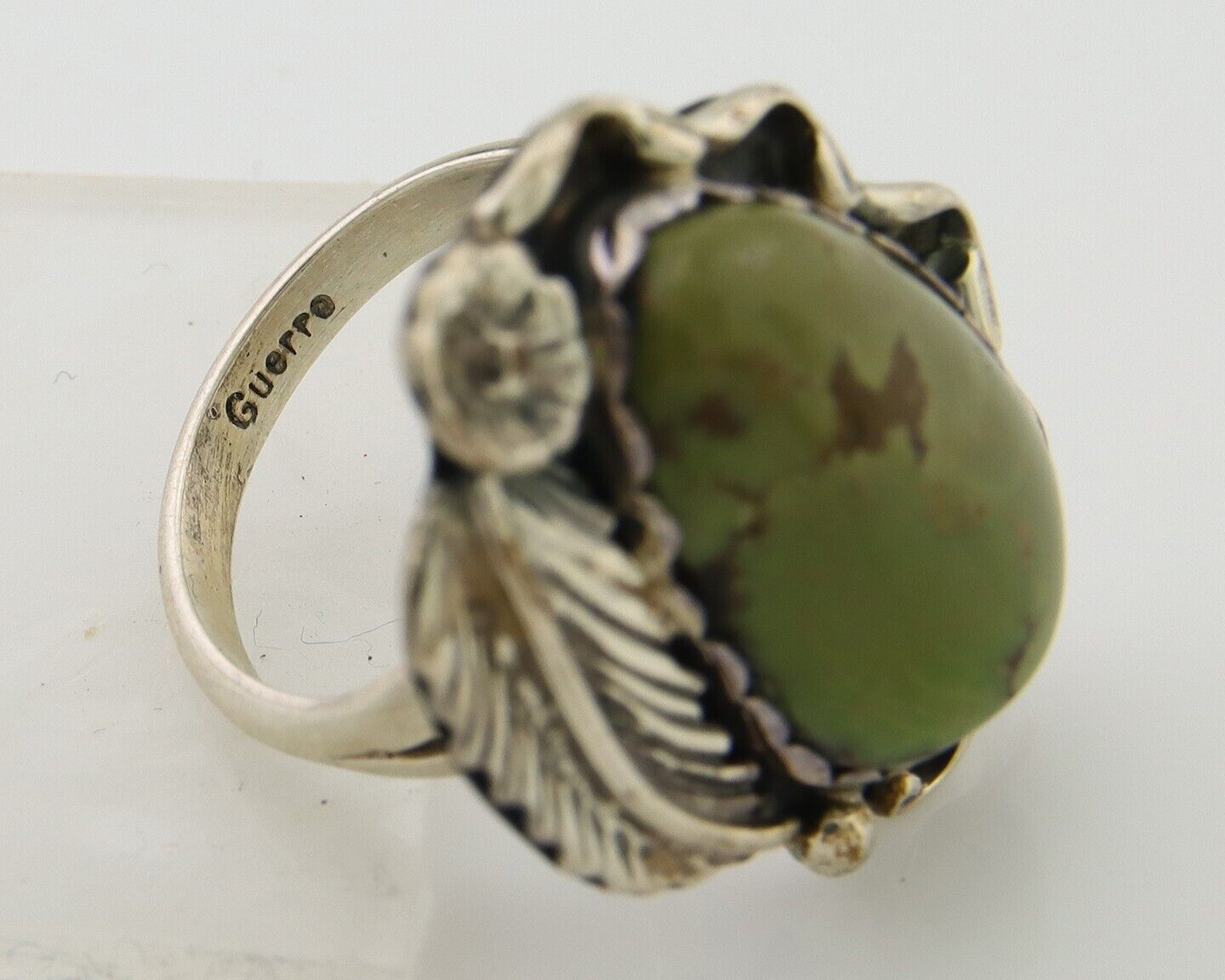 Navajo Ring .925 Sterling Green Turquoise Artist Signed Guerro C.80's