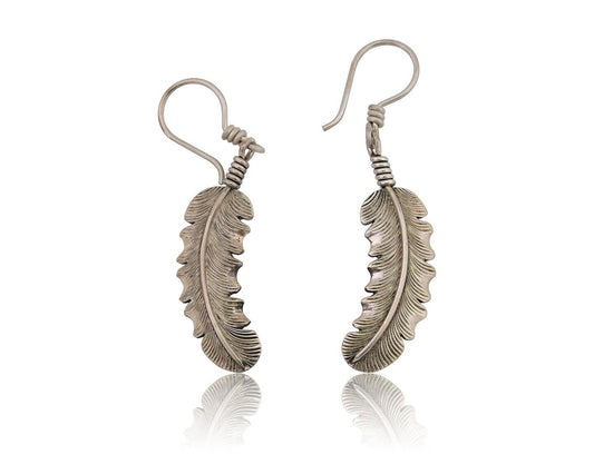 Navajo Eagle Feather Dangle Earrings 925 Silver Artist Signed D Lerma C.80's